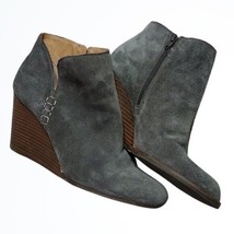 Lucky Brand Grey Leather Wedge Heel Ankle Booties w Side Slits Size 11M - £37.96 GBP