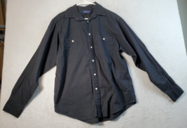 Roundtree &amp; Yorke Shirt Men Medium Black Cotton Long Sleeve Collared Button Down - £8.88 GBP