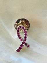 Estate Fuchsia Pink Rhinestone Silvertone Breast Cancer Ribbon for A Cause Hat o - £6.74 GBP