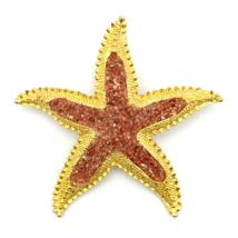 STARFISH vintage real coral brooch - 2.5&quot; gold-tone metal salmon pink chip pin - £19.52 GBP