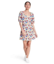 Rixo Target Dress 4 Mini White Daisy Floral Print Red Blue Yellow Puff Sleeves - £29.72 GBP