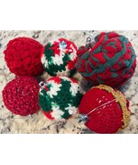 Hand Knit Crochet Christmas Holiday Ornament Lot Of 13 Balls Vintage Red... - $29.12