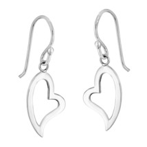 Charming Curved Outline Sweet Hearts Sterling Silver Dangle Earrings - £8.23 GBP