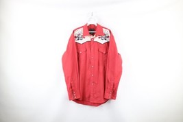 Vintage 90s Rockabilly Mens Large Western Rodeo Bull Pearl Snap Button Shirt Red - £35.56 GBP