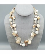 Abalone Art Glass Necklace Two Strand Boho White Swirl Bead Adjustable 20&quot; - $24.99