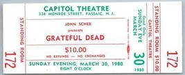 Grateful Dead Untorn Ticket Stub March 3 1980 Passaic Neuf Jersey - £90.68 GBP