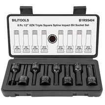 8-Piece Impact Xzn Triple Square Spline Bit Socket Set 1/2 Inch Drive, M5-M18, C - £44.06 GBP