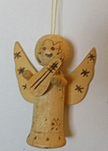 Vintage Hand Made Wooden Angel with Lute or Guitar 2.5&quot; Ornament - £11.25 GBP