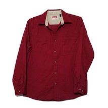 Wrangler Men&#39;s Button Up Collared Khaki Shirt ~ Sz M ~ Red ~ Long Sleeve  - $17.99