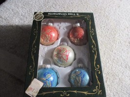 5 Vintage Christmas Tree Glass ornaments Round Angels Glitter West Germa... - £19.41 GBP