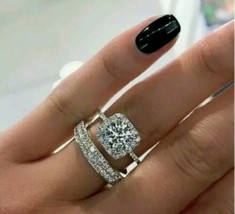 3.50 KT Rotondo Diamanti Finti Halo Fede Nuziale Ring 14k Placcato Oro Bianco - £74.21 GBP