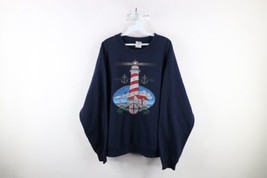 Vtg Streetwear Mens XL Faded Spell Out America Lighthouse Crewneck Sweatshirt - £34.75 GBP
