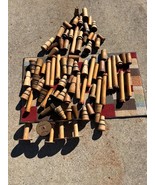 Lot of 77 pcs southern textile mill spindles, spools, wood moving parts,... - $2,482.76 MXN