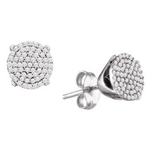 10k White Gold Womens Round Diamond Circle Cluster Stud Earrings 1/3 Cttw - $349.00