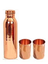 PG COUTURE One Copper Finish Plain Copper Bottle 1 Litre &amp; Two Plain Copper Glas - £21.28 GBP