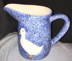 Vintage 1970&#39;s Los Angeles Pottery Blue Stipple Duck Pitcher 28 OZ EUC - £18.31 GBP