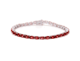 Silver Garnet Dainty Tennis Bracelet 4x6 mm oval Garnet January Birthstone - £64.75 GBP+