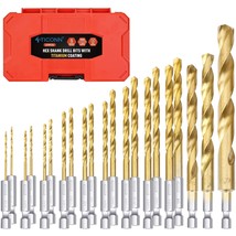 Ticonn 21 Pcs Titanium Coated Drill Bit Set With Hex Shank, 135 Degree T... - $37.92