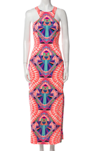 Mara Hoffman 2 High Neck Column Aztec Maxi Dress Keyhole Neon Coral Pink - $110.00