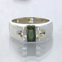 Green Tourmaline Rectangle 925 Silver Unisex Solitaire Ring size 8.25 Design 22 - £74.27 GBP