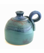 Palms Up Pottery Bud Vase Signed Studio Art Blue Green Glaze Twisted Loo... - $35.56 CAD