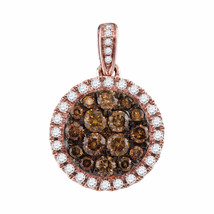 14kt Rose Gold Womens Round Brown Diamond Circle Cluster Pendant 1 Cttw - £872.97 GBP