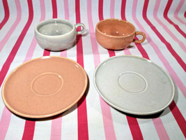 Vintage Russel Wright Granite &amp; Coral Steubenville Flat Cup &amp; Saucer Plate Set - £15.78 GBP