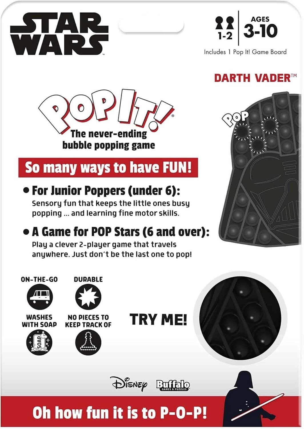 Buffalo Bubble Popping Game ~ Pop It! ~ DISNEY ~ STAR WARS DARTH VADER ~ Plastic Item image 4
