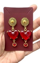 2.25&quot; Long Red Acrylic Heart Linear Elegant Vintage Inspired Post Earrings - £12.18 GBP