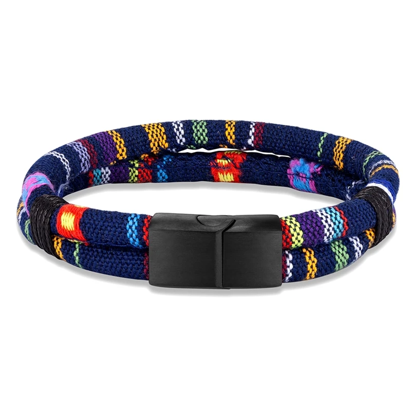 Black Stainless Steel Surfer Waterproof Rope Bracelet Men Women Handmade Woven D - £15.52 GBP