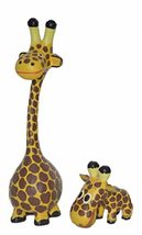 Hand Carved Wooden Set 2 African Mother Baby Giraffe Statue - £31.33 GBP