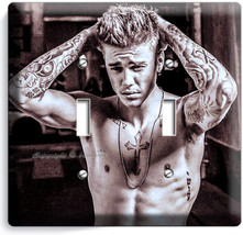 Hot Justin Bieber Tattoos Naked Torso Double Light Switch Cover Teen Girl Room - £8.91 GBP