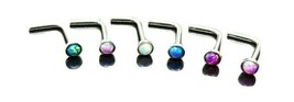 Opal Nose Stud Gemstone Set 6 Colours 20g (0.8mm) Surgical Steel L Bend Stud - £4.59 GBP