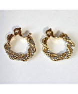 Vintage Signed Monet Twisted Two-tone Hoop Clip Earrings 7/8&quot; x 3/4&quot; - $26.08 CAD