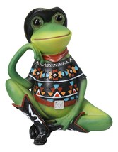 Western Green Cowboy Toad Frog with Black Hat Boots and Aztec Serape Fig... - $28.99