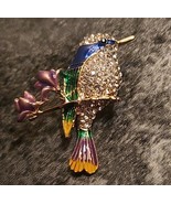 Handmade ~  Hummingbird Pin/Brooch ~ Clear Sparkle Gemstones ~ Goldtone ... - €25,84 EUR