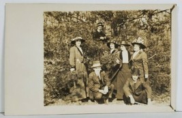 Real Photo Victorians Posing in The Shrubbery Men Women Postcard P12 - £10.47 GBP