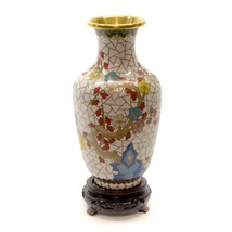 Chinese Vase Copper Enameled Metal Cloisonné Hand Decorated Floral Mid-Century - £116.41 GBP