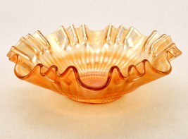 Vintage Marigold Carnival Glass Serving Bowl, 9&quot;, Starburst, Ribbed &amp; Ru... - £19.54 GBP