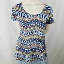 LuLaRoe Top Juniors Small Short Sleeve Blue Yellow Red Hi Lo Hem Mickey ... - $167.40 MXN