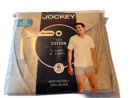 Jockey Classic (2 )V-Neck Tee Shirt Size 4 XL 100 Percent Cotton Color Grey - £18.58 GBP