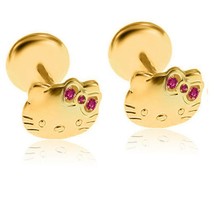 Zafiro Rosa Gato Pendientes Niñas Adolescentes Bebé 14K Amarillo Oro Plata - €45,59 EUR