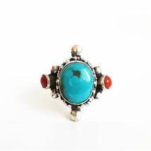 Tibetan Jewelry Nepal Hand 925 Sterling Silver Inlaid Natural Turquoises Adjusta - £70.55 GBP