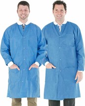 10 Disposable Lab Coats 46&quot; Long Blue Adult Work Gowns XXL Polypropylene - £22.46 GBP