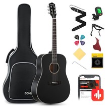 Black Acoustic Guitar For Beginner Adult With Free Online Lesson Full Size Dread - £211.96 GBP