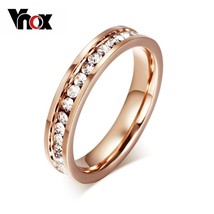 Vnox Cute Women&#39;s Ring Rose Gold Color Full CZ Stones 4mm Width Stainless Steel  - £7.52 GBP