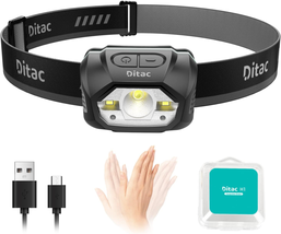 Ditac H1 Head Lamp Rechargeable, Headlamp with Motion Sensor, Bright Led... - £45.20 GBP