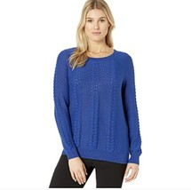 Michael Kors Cable Open Boat Neck Sweater Blue NWT New Large Reg $88 - $24.74