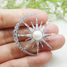 2 Ct Round Cut Simulated White Pearl Sunburst Brooch Pin Gold Plated 925 Silver - $154.23