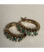 FAS 925 Yellow Gold Plated Sterling Silver Hoop Earrings Green &amp; CZ Crys... - $20.28 CAD